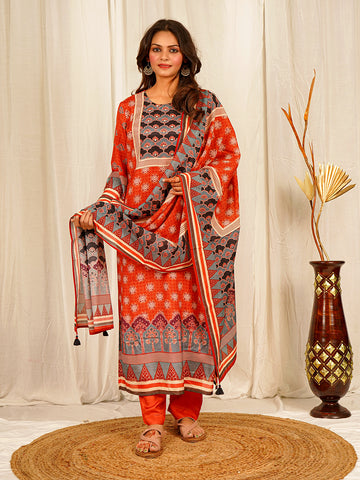 Embrace Timeless Tradition with Our Ajrakh Print Muslin Crepe Kurta Pant Set