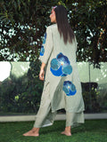 Blue Orchid Flower Print Sea - Green Kurta Set earthofab