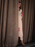 Red & Green Botanical Lotus Flower Print Beige Kurta Set earthofab