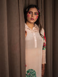 Red & Green Botanical Lotus Flower Print Beige Kurta Set earthofab