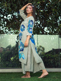 Blue Orchid Flower Print Sea - Green Kurta Set earthofab